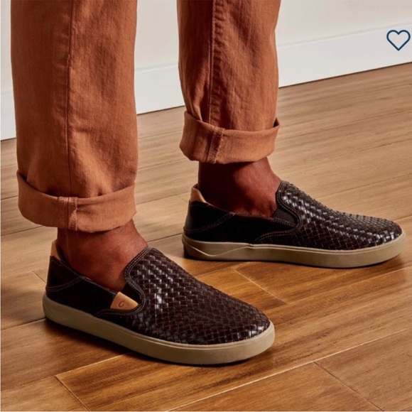 Olukai Lae’ahi Lauhala Woven Leather Slip On Sneakers Brown 10.5
